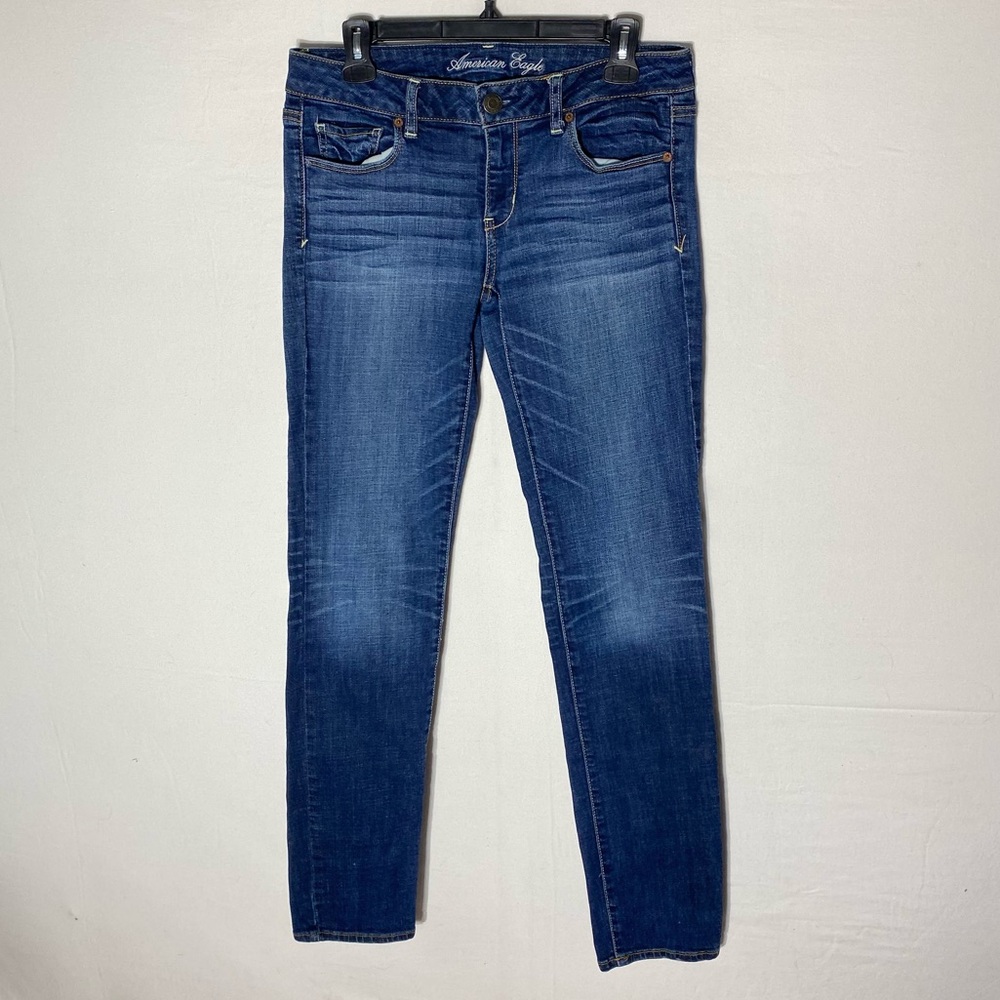 American Eagle Outfitters Med Wash Blue Low Rise Skinny Jeans 8 Long